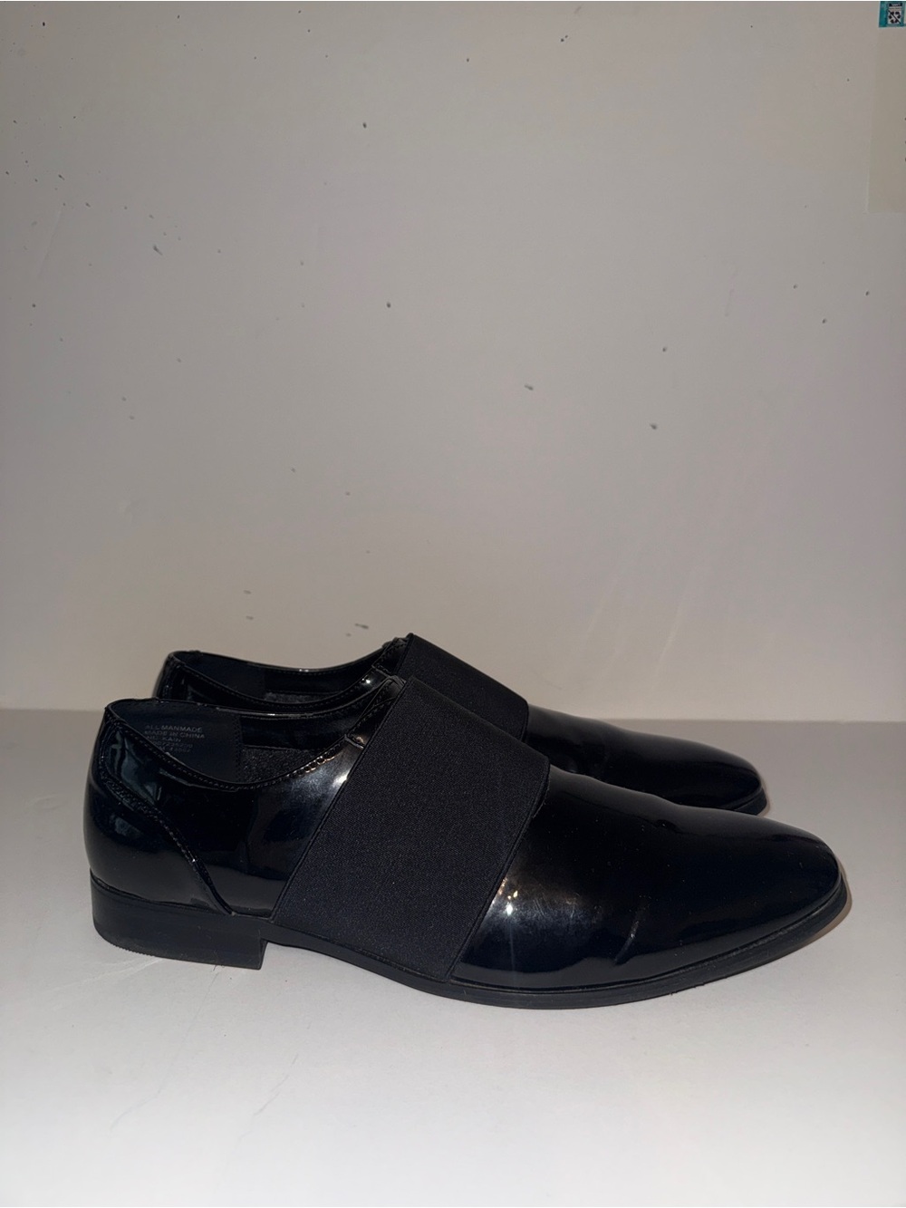 INC International Concepts Black Patent Slip-On Loafers with Elastic Strap
